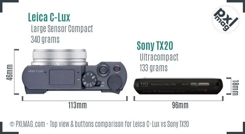 Leica C-Lux vs Sony TX20 top view buttons comparison
