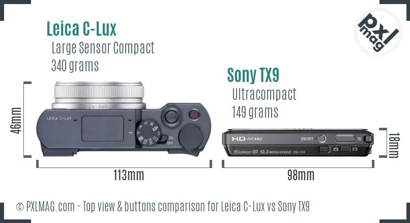 Leica C-Lux vs Sony TX9 top view buttons comparison