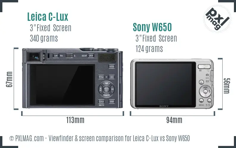 Leica C-Lux vs Sony W650 Screen and Viewfinder comparison