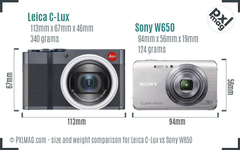Leica C-Lux vs Sony W650 size comparison