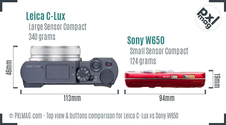 Leica C-Lux vs Sony W650 top view buttons comparison