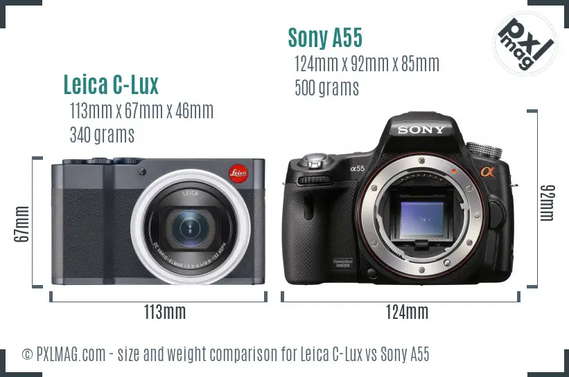 Leica C-Lux vs Sony A55 size comparison