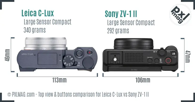 Leica C-Lux vs Sony ZV-1 II top view buttons comparison