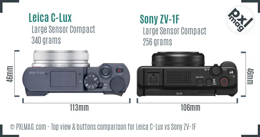 Leica C-Lux vs Sony ZV-1F top view buttons comparison