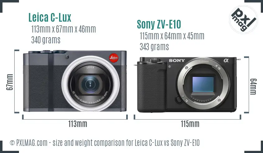 Leica C-Lux vs Sony ZV-E10 size comparison Leica C-Lux vs Sony ZV-E10 size comparison