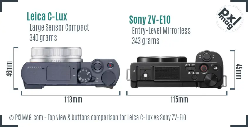 Leica C-Lux vs Sony ZV-E10 top view buttons comparison Leica C-Lux vs Sony ZV-E10 top view buttons comparison