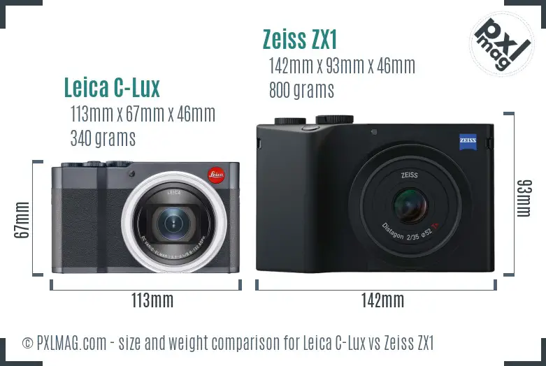 Leica C-Lux vs Zeiss ZX1 size comparison