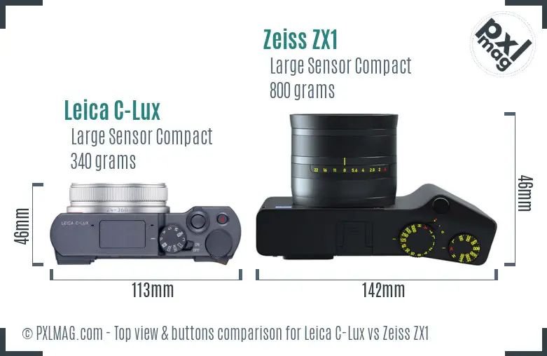 Leica C-Lux vs Zeiss ZX1 top view buttons comparison