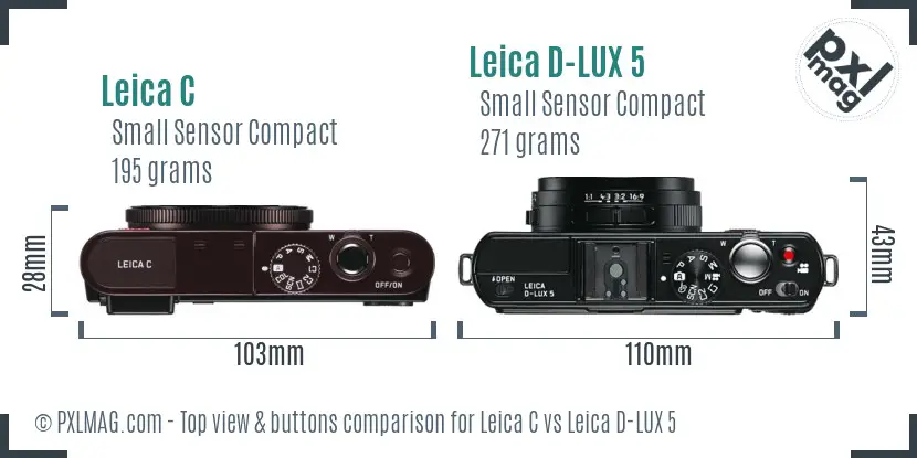 Leica C vs Leica D-LUX 5 top view buttons comparison