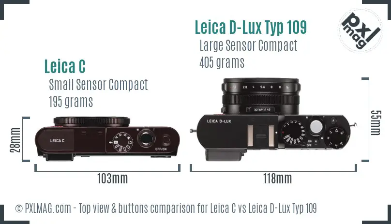 Leica C vs Leica D-Lux Typ 109 top view buttons comparison
