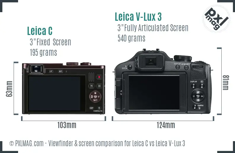 Leica C vs Leica V-Lux 3 Screen and Viewfinder comparison