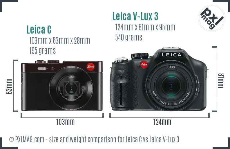 Leica C vs Leica V-Lux 3 size comparison