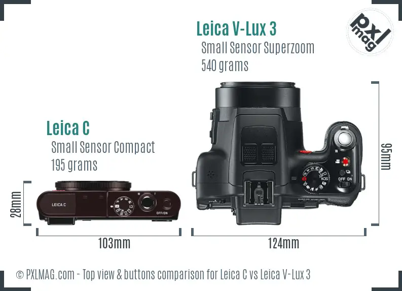 Leica C vs Leica V-Lux 3 top view buttons comparison