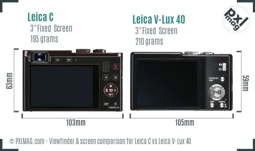 Leica C vs Leica V-Lux 40 Screen and Viewfinder comparison