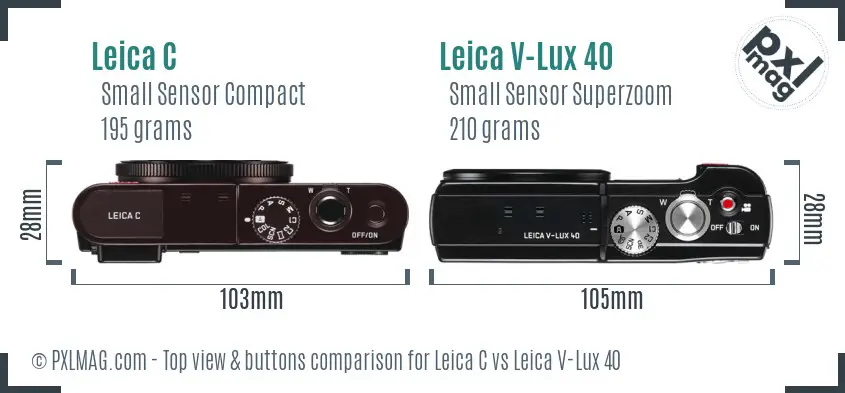 Leica C vs Leica V-Lux 40 top view buttons comparison