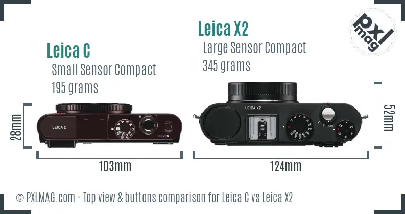 Leica C vs Leica X2 top view buttons comparison Leica C vs Leica X2 top view buttons comparison