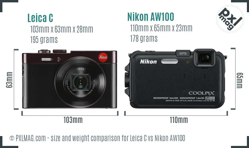 Leica C vs Nikon AW100 size comparison Leica C vs Nikon AW100 size comparison