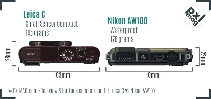 Leica C vs Nikon AW100 top view buttons comparison Leica C vs Nikon AW100 top view buttons comparison