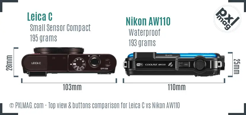 Leica C vs Nikon AW110 top view buttons comparison Leica C vs Nikon AW110 top view buttons comparison