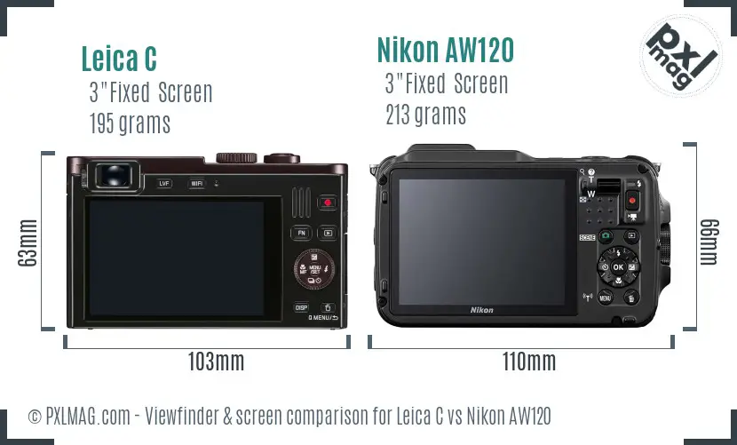 Leica C vs Nikon AW120 Screen and Viewfinder comparison