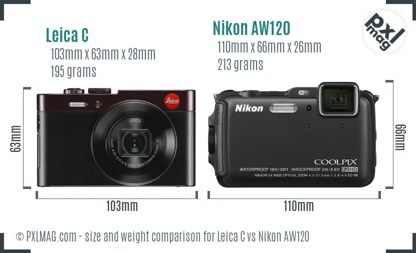 Leica C vs Nikon AW120 size comparison