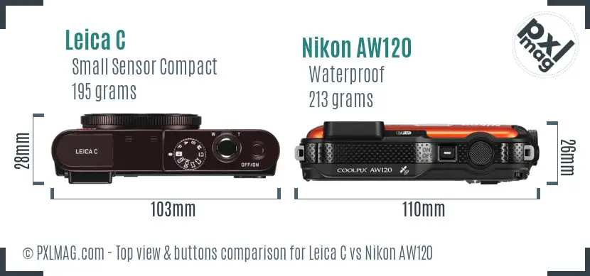 Leica C vs Nikon AW120 top view buttons comparison