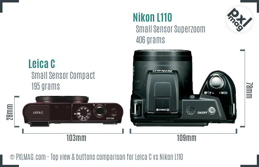 Leica C vs Nikon L110 top view buttons comparison