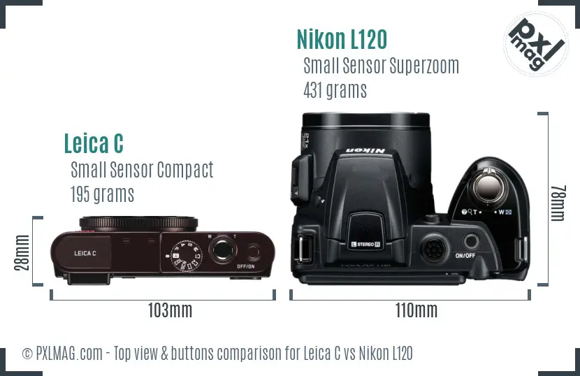 Leica C vs Nikon L120 top view buttons comparison