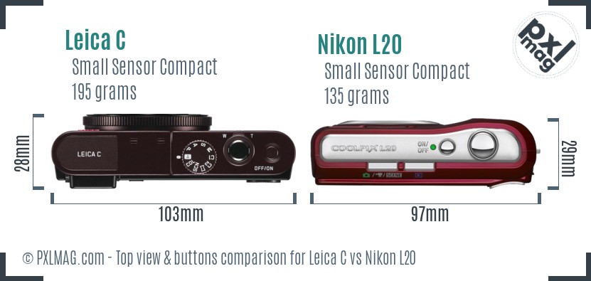 Leica C vs Nikon L20 top view buttons comparison