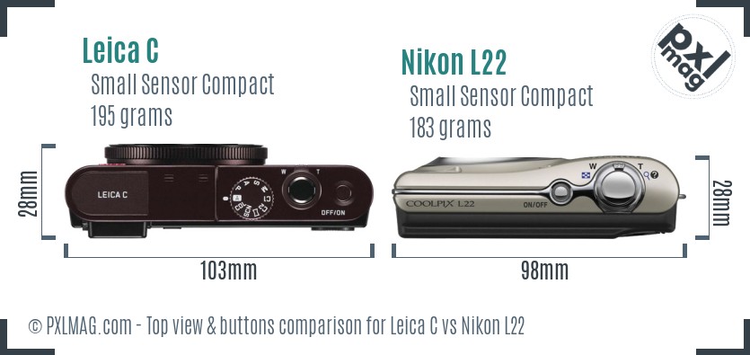 Leica C vs Nikon L22 top view buttons comparison