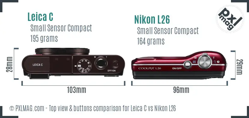 Leica C vs Nikon L26 top view buttons comparison
