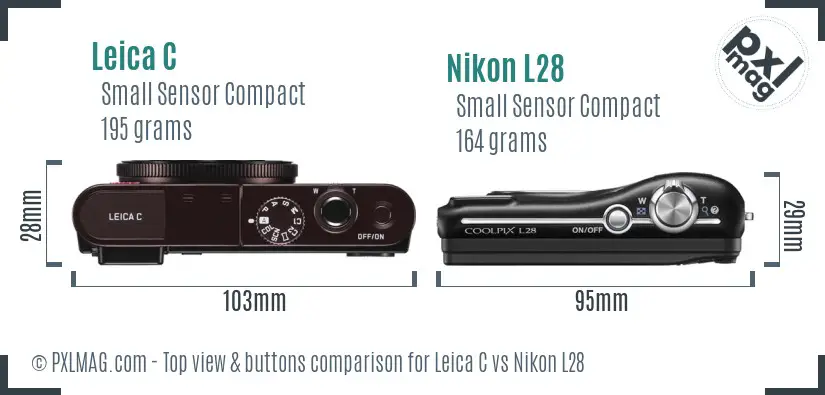 Leica C vs Nikon L28 top view buttons comparison