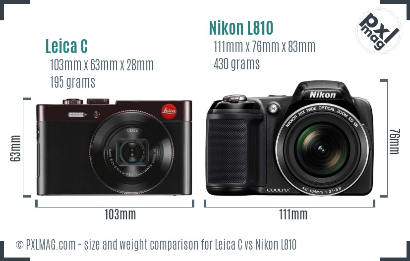 Leica C vs Nikon L810 size comparison