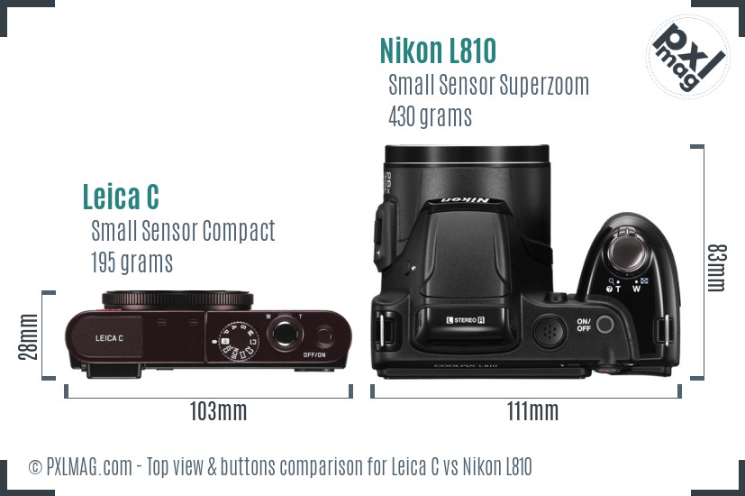Leica C vs Nikon L810 top view buttons comparison