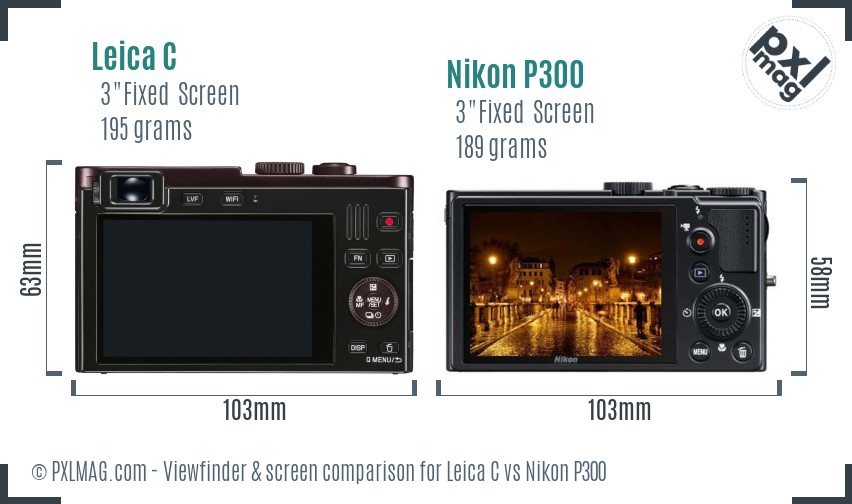 Leica C vs Nikon P300 Screen and Viewfinder comparison