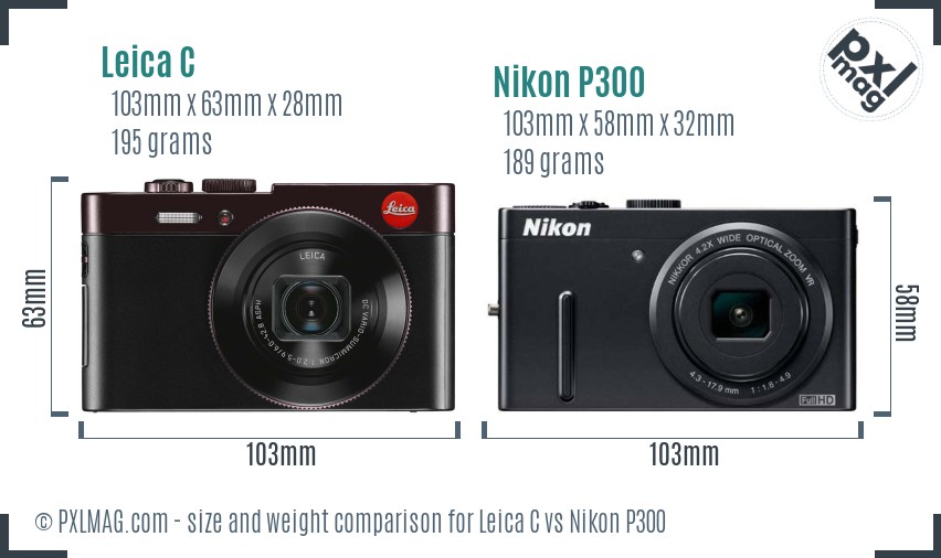 Leica C vs Nikon P300 size comparison