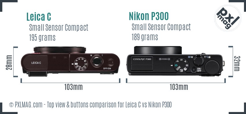 Leica C vs Nikon P300 top view buttons comparison