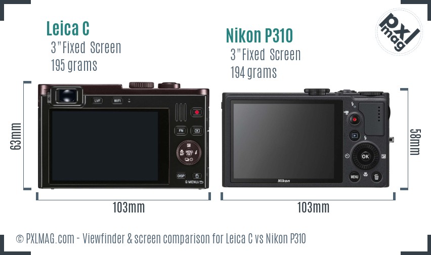 Leica C vs Nikon P310 Screen and Viewfinder comparison