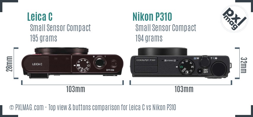 Leica C vs Nikon P310 top view buttons comparison