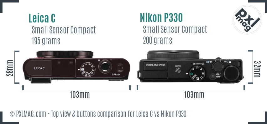 Leica C vs Nikon P330 top view buttons comparison