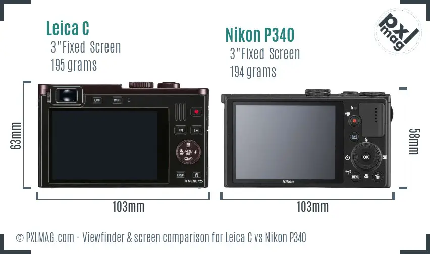 Leica C vs Nikon P340 Screen and Viewfinder comparison