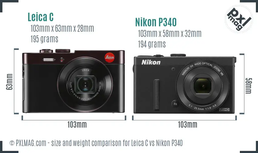 Leica C vs Nikon P340 size comparison