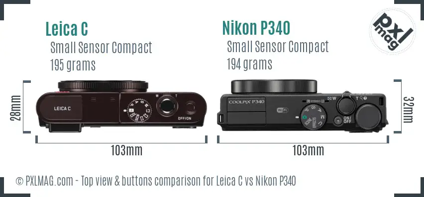 Leica C vs Nikon P340 top view buttons comparison