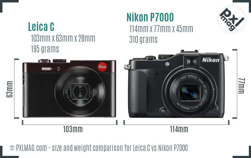 Leica C vs Nikon P7000 size comparison