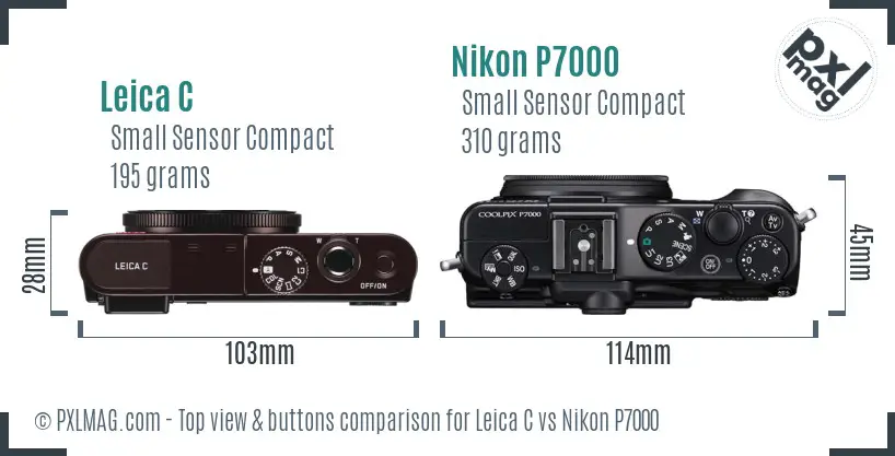 Leica C vs Nikon P7000 top view buttons comparison