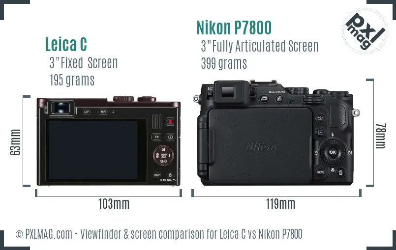 Leica C vs Nikon P7800 Screen and Viewfinder comparison