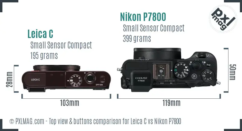 Leica C vs Nikon P7800 top view buttons comparison