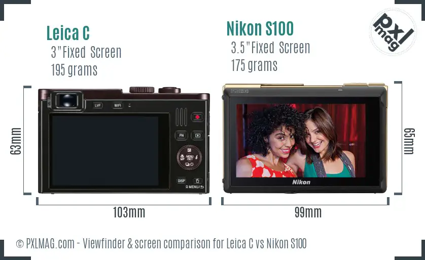 Leica C vs Nikon S100 Screen and Viewfinder comparison