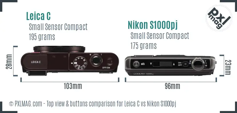 Leica C vs Nikon S1000pj top view buttons comparison