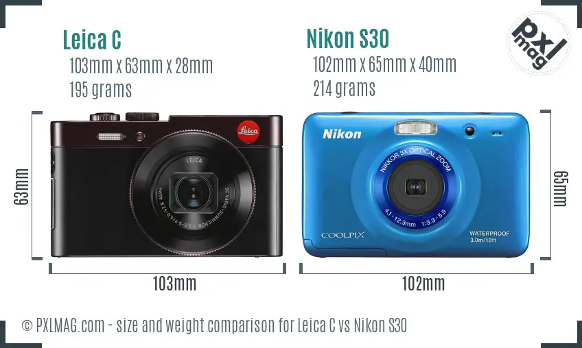 Leica C vs Nikon S30 size comparison